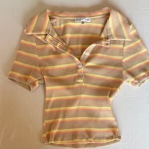 Striped Polo Collar Women's Top